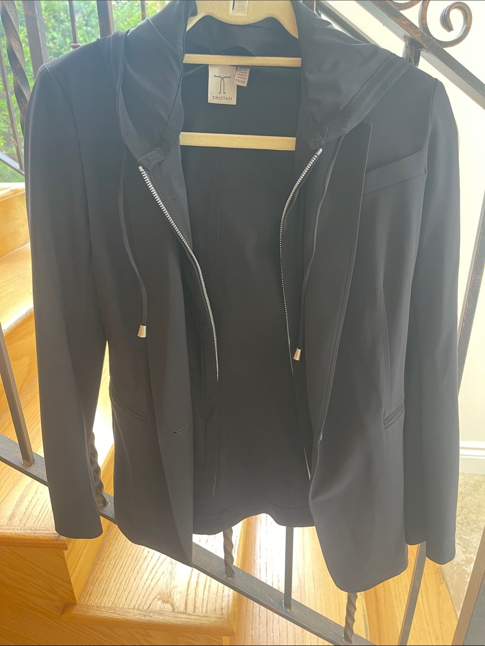 Tristan Black Hooded Zip Blazer Jacket